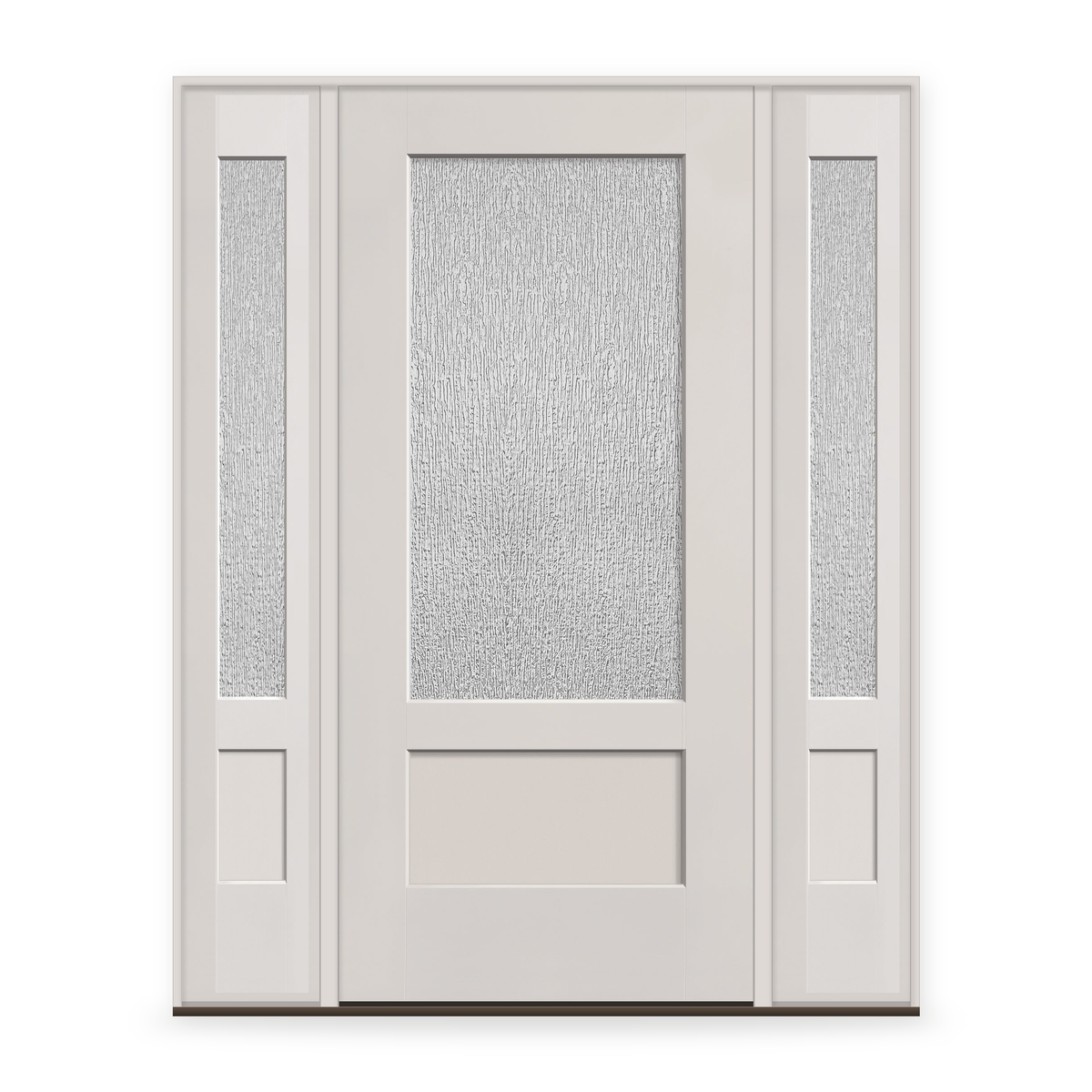 Rain Flush Glazed Fiberglass Entry Door System with Two Sidelites - 3/4 Lite Shaker, White Satin Smooth