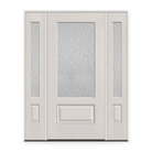 Rain Flush Glazed Fiberglass Entry Door System with Two Sidelites - 3/4 Lite, White Satin Smooth