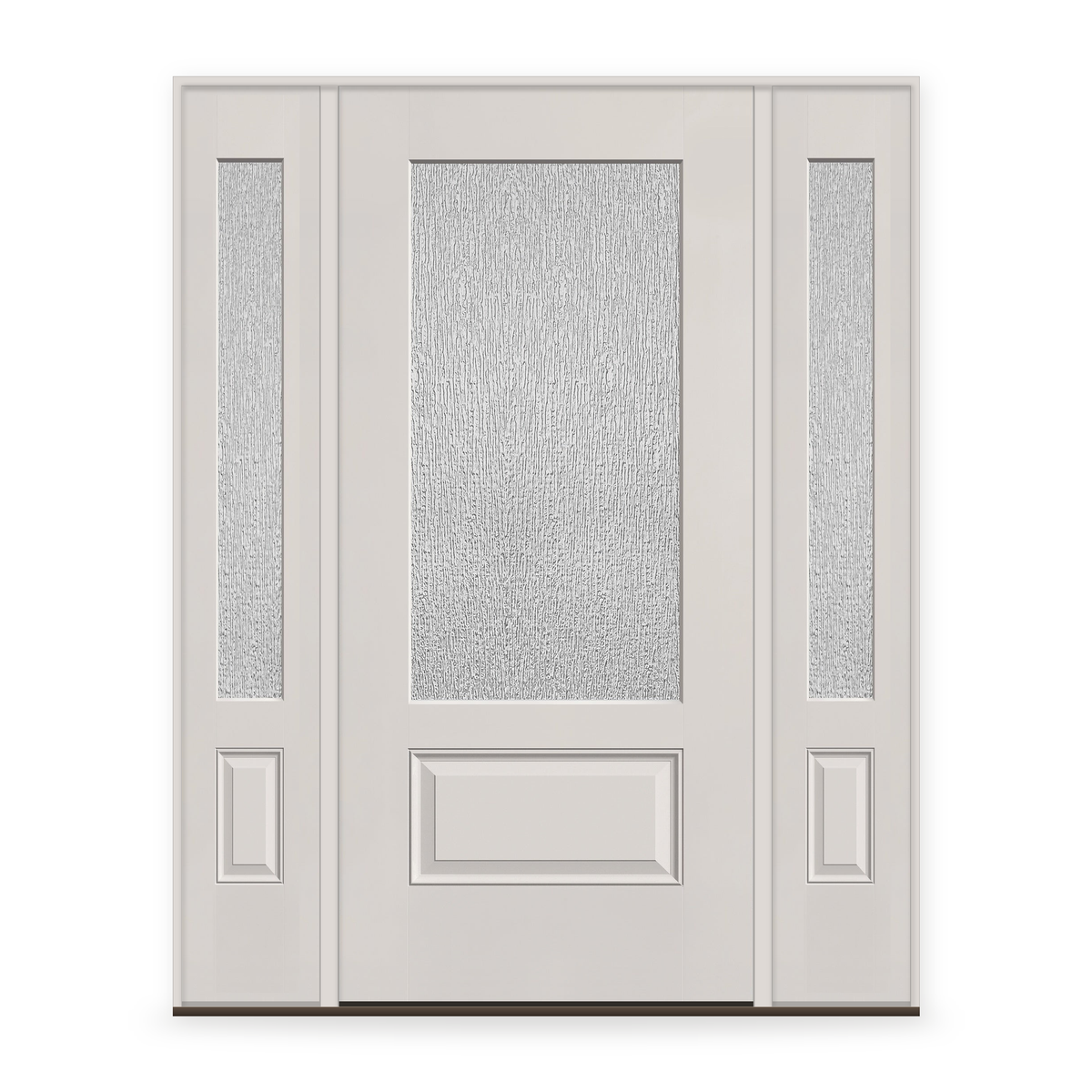 Rain Flush Glazed Fiberglass Entry Door System with Two Sidelites - 3/4 Lite, White Satin Smooth