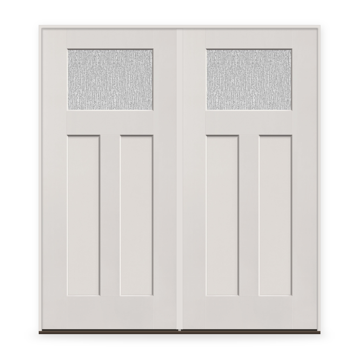 Double Rain Flush Glazed Fiberglass Entry Door System - Craftsman 2 Panel, White Satin Smooth