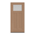 Prehung Rain Flush Glazed Fiberglass Entry Door System - Craftsman 2 Panel, Tan Woodgrain