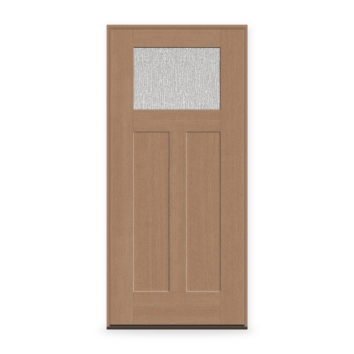 Prehung Rain Flush Glazed Fiberglass Entry Door System - Craftsman 2 Panel, Tan Woodgrain