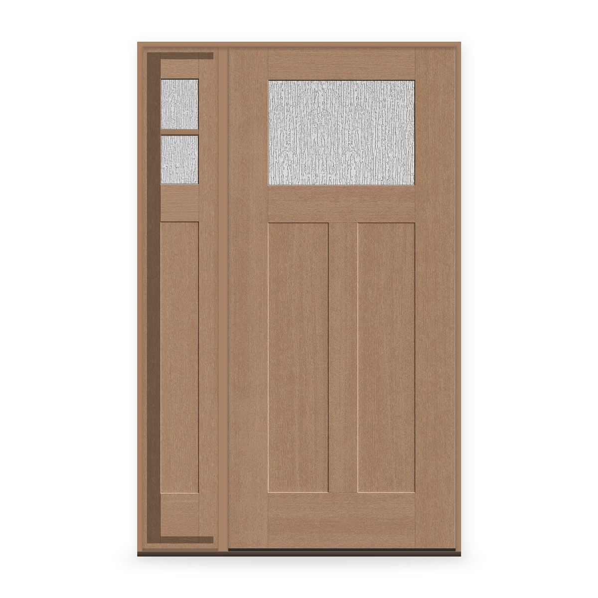 Rain Flush Glazed Fiberglass Entry Door System with Sidelite - Craftsman 2 Panel, Tan Woodgrain