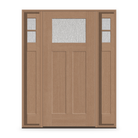 Rain Flush Glazed Fiberglass Entry Door System with Two Sidelites - Craftsman 2 Panel, Tan Woodgrain