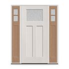 Rain Flush Glazed Fiberglass Entry Door System with Two Sidelites - Craftsman 2 Panel, White Satin Smooth