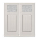 Double Rain Flush Glazed Fiberglass Entry Door System - Craftsman Plank, White Satin Smooth