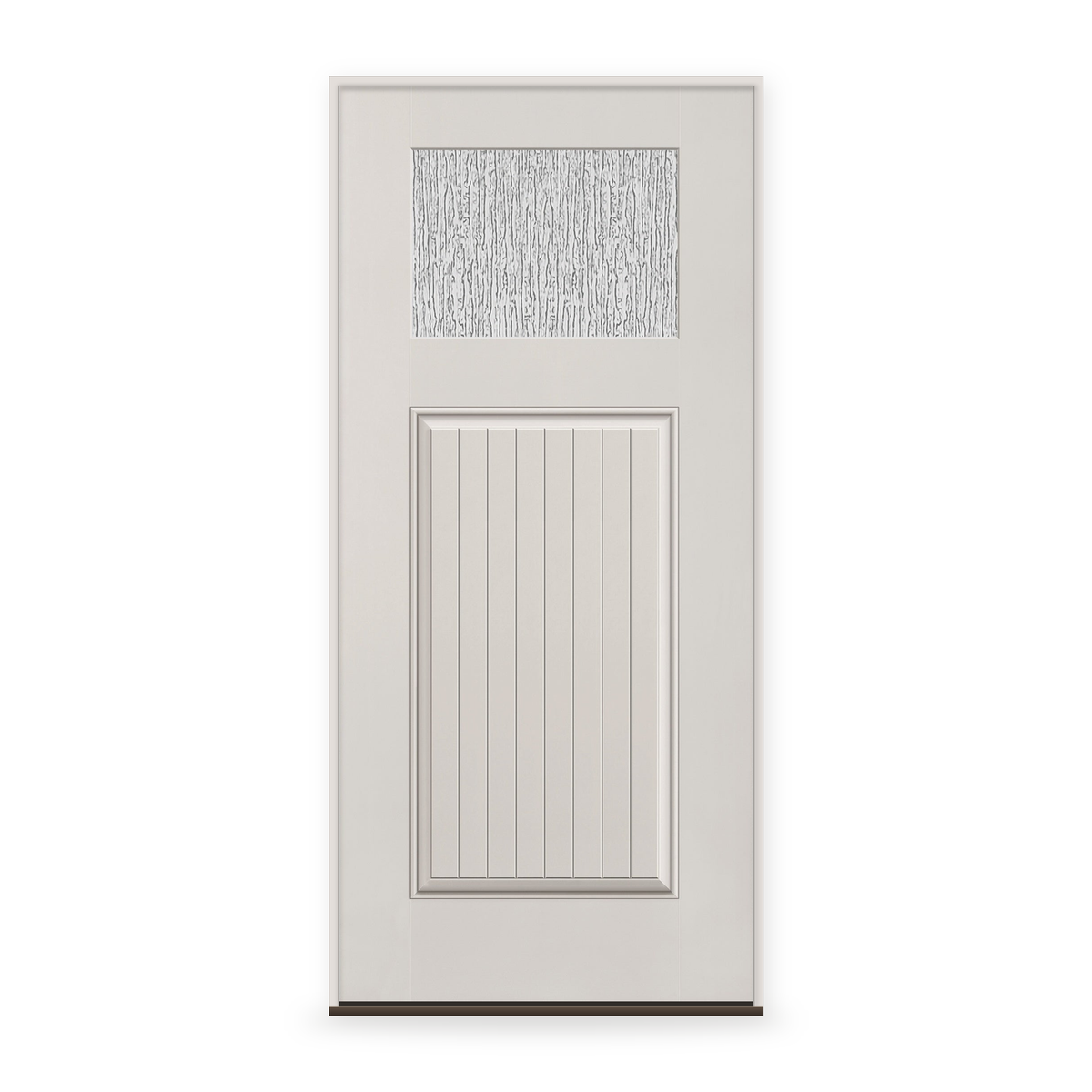 Prehung Rain Flush Glazed Fiberglass Entry Door System - Craftsman Plank, White Satin Smooth