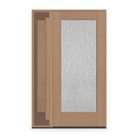 Rain Flush Glazed Fiberglass Entry Door System with Sidelite - Full Lite, Tan Woodgrain, 