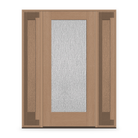 Rain Flush Glazed Fiberglass Entry Door System with Two Sidelites - Full Lite, Tan Woodgrain