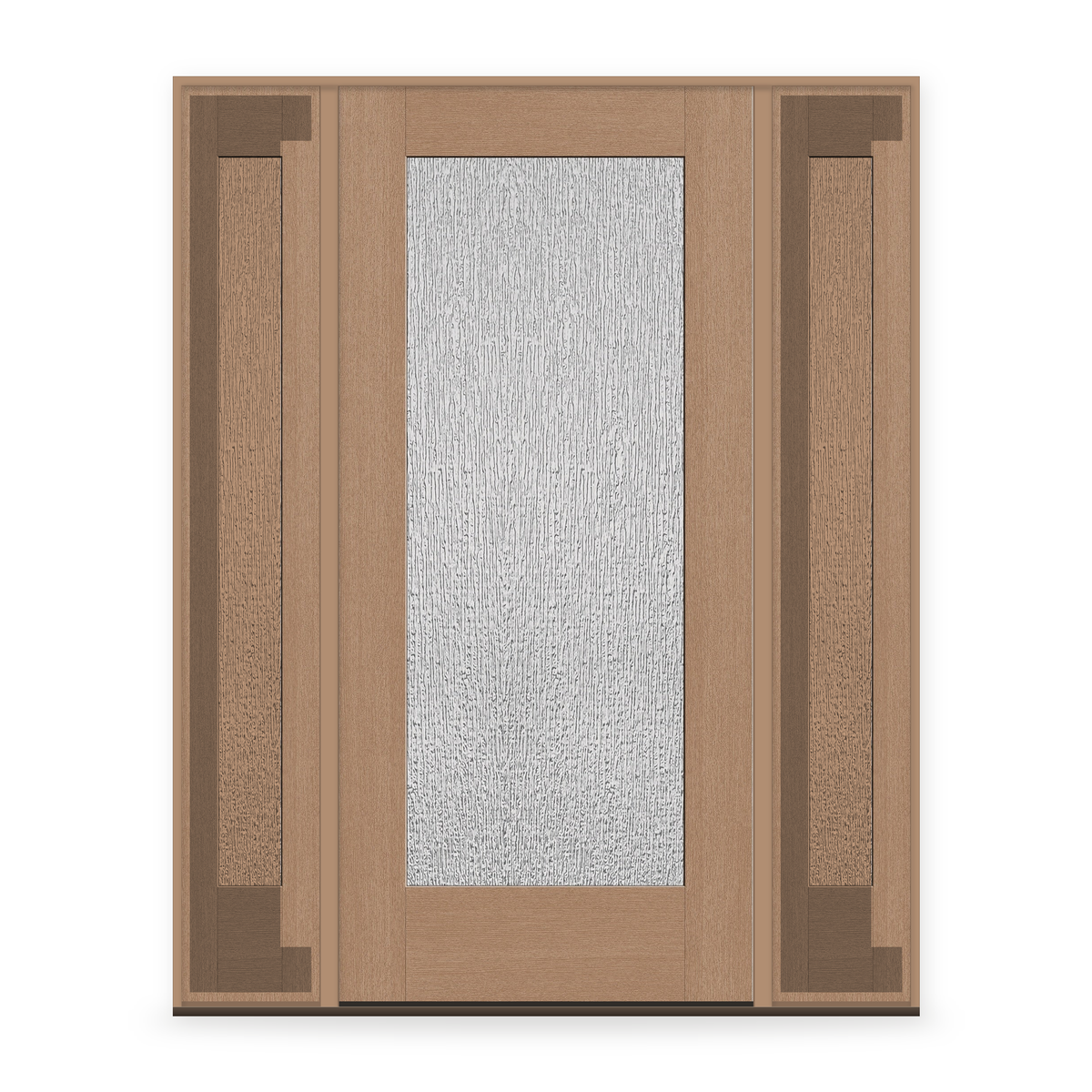 Rain Flush Glazed Fiberglass Entry Door System with Two Sidelites - Full Lite, Tan Woodgrain