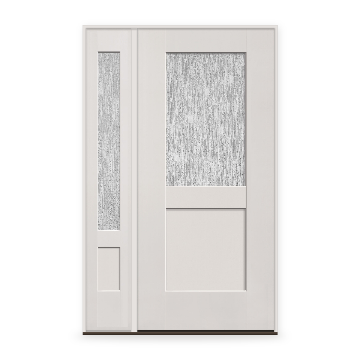 Rain Flush Glazed Fiberglass Entry Door System with Sidelite - Half Lite Shaker, White Satin Smooth