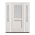 Rain Flush Glazed Fiberglass Entry Door System with Two Sidelites - Half Lite Shaker, White Satin Smooth