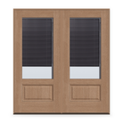 Double Raise & Lower Blinds Flush Glazed Fiberglass Entry Door System - 3/4 Lite, Tan Woodgrain, Slate Enclosed Blinds