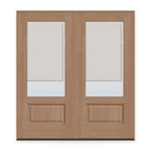 Double Raise & Lower Blinds Flush Glazed Fiberglass Entry Door System - 3/4 Lite, Tan Woodgrain, White Enclosed Blinds
