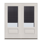 Double Raise & Lower Blinds Flush Glazed Fiberglass Entry Door System - 3/4 Lite, White Satin Smooth, Slate Enclosed Blinds