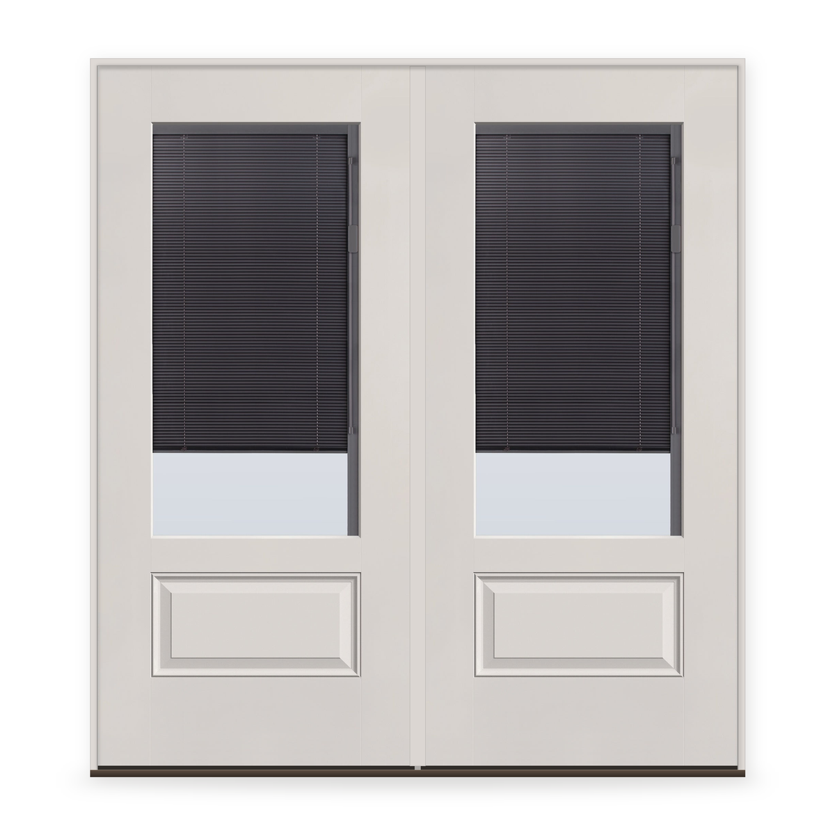 Double Raise & Lower Blinds Flush Glazed Fiberglass Entry Door System - 3/4 Lite, White Satin Smooth, Slate Enclosed Blinds