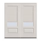 Double Raise & Lower Blinds Flush Glazed Fiberglass Entry Door System - 3/4 Lite, White Satin Smooth, White Enclosed Blinds