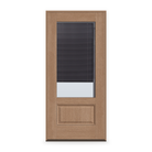 Prehung Raise & Lower Blinds Flush Glazed Fiberglass Entry Door System - 3/4 Lite, Tan Woodgrain, Slate Enclosed Blinds