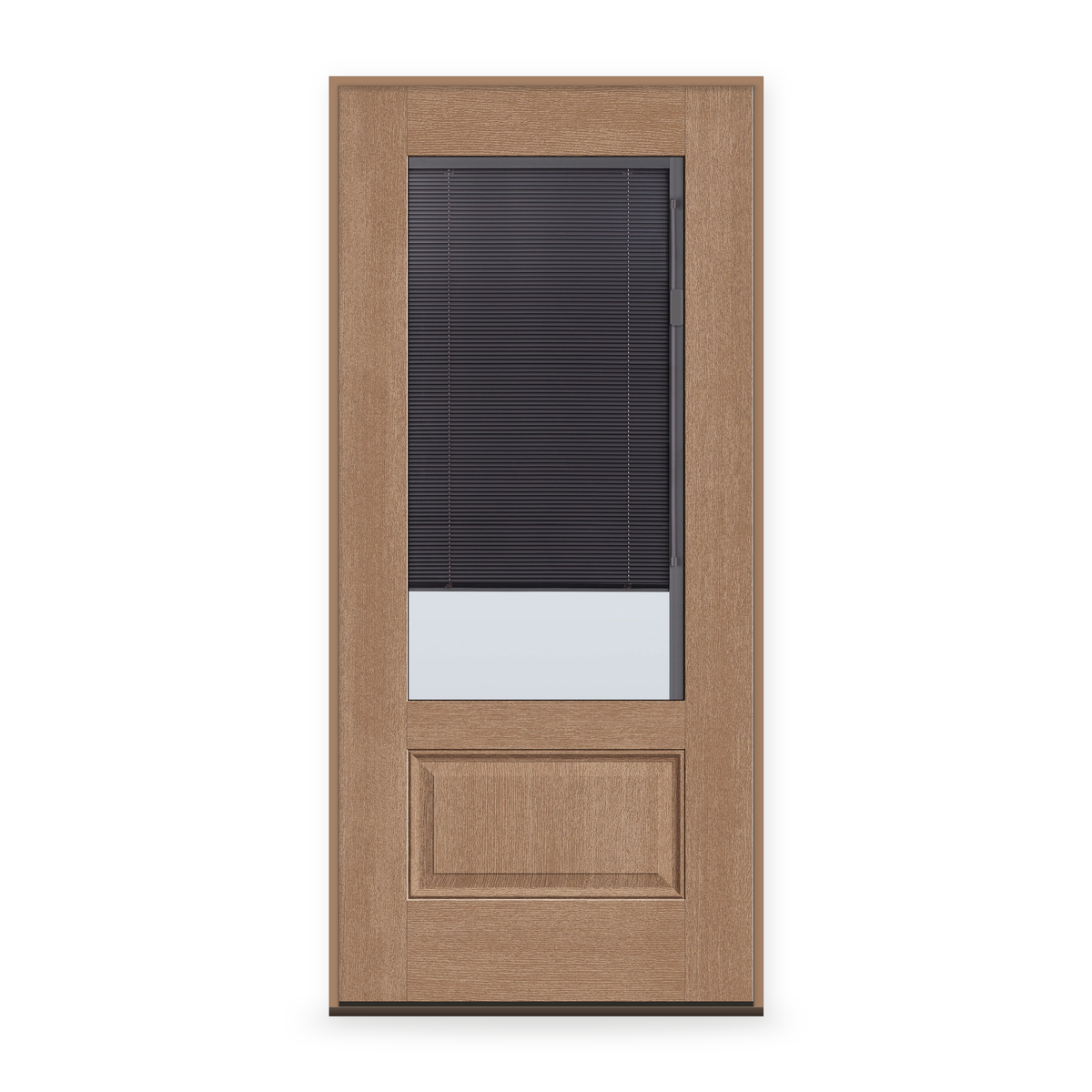 Prehung Raise & Lower Blinds Flush Glazed Fiberglass Entry Door System - 3/4 Lite, Tan Woodgrain, Slate Enclosed Blinds