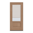 Prehung Raise & Lower Blinds Flush Glazed Fiberglass Entry Door System - 3/4 Lite, Tan Woodgrain, White Enclosed Blinds