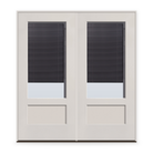 Double Raise & Lower Blinds Flush Glazed Fiberglass Entry Door System - 3/4 Lite Shaker, White Satin Smooth, Slate Enclosed Blinds