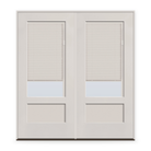 Double Raise & Lower Blinds Flush Glazed Fiberglass Entry Door System - 3/4 Lite Shaker, White Satin Smooth, White Enclosed Blinds