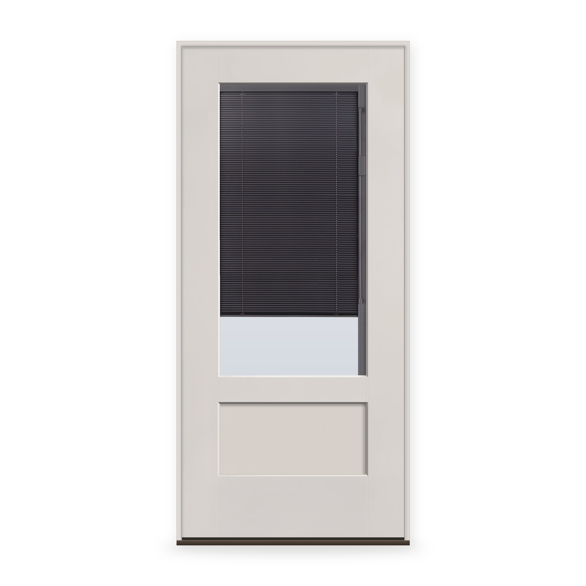 Prehung Raise & Lower Blinds Flush Glazed Fiberglass Entry Door System - 3/4 Lite Shaker, White Satin Smooth, Slate Enclosed Blinds