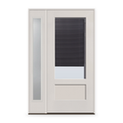 Raise & Lower Blinds Flush Glazed Fiberglass Entry Door System with Sidelite - 3/4 Lite Shaker, White Satin Smooth, Slate Enclosed Blinds