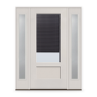 Raise & Lower Blinds Flush Glazed Fiberglass Entry Door System with Two Sidelites - 3/4 Lite Shaker, White Satin Smooth, Slate Enclosed Blinds