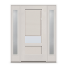Raise & Lower Blinds Flush Glazed Fiberglass Entry Door System with Two Sidelites - 3/4 Lite Shaker, White Satin Smooth, White Enclosed Blinds