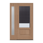 Raise & Lower Blinds Flush Glazed Fiberglass Entry Door System with Sidelite - 3/4 Lite, Tan Woodgrain, Slate Enclosed Blinds