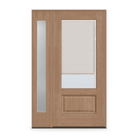 Raise & Lower Blinds Flush Glazed Fiberglass Entry Door System with Sidelite - 3/4 Lite, Tan Woodgrain, White Enclosed Blinds