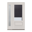 Raise & Lower Blinds Flush Glazed Fiberglass Entry Door System with Sidelite - 3/4 Lite, White Satin Smooth, Slate Enclosed Blinds