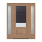 Raise & Lower Blinds Flush Glazed Fiberglass Entry Door System with Two Sidelites - 3/4 Lite, Tan Woodgrain, Slate Enclosed Blinds