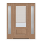 Raise & Lower Blinds Flush Glazed Fiberglass Entry Door System with Two Sidelites - 3/4 Lite, Tan Woodgrain, White Enclosed Blinds