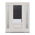 Raise & Lower Blinds Flush Glazed Fiberglass Entry Door System with Two Sidelites - 3/4 Lite, White Satin Smooth, Slate Enclosed Blinds