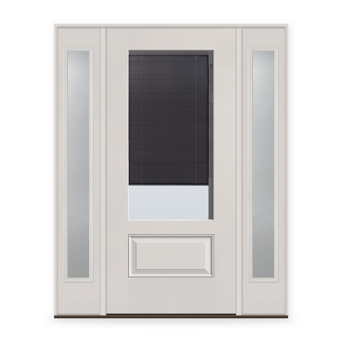Raise & Lower Blinds Flush Glazed Fiberglass Entry Door System with Two Sidelites - 3/4 Lite, White Satin Smooth, Slate Enclosed Blinds