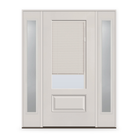 Raise & Lower Blinds Flush Glazed Fiberglass Entry Door System with Two Sidelites - 3/4 Lite, White Satin Smooth, White Enclosed Blinds