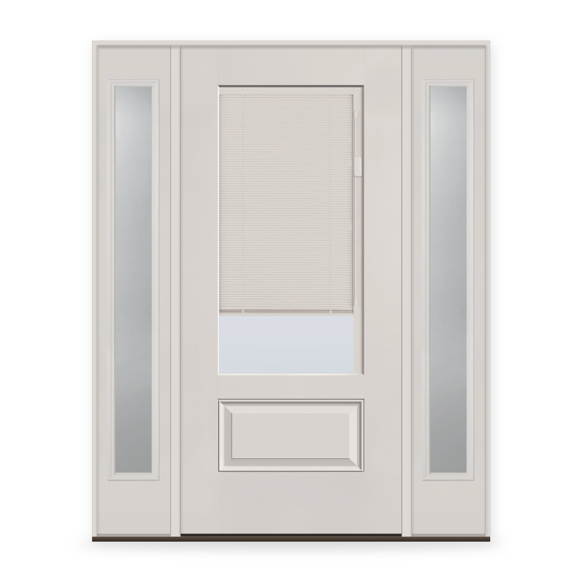 Raise & Lower Blinds Flush Glazed Fiberglass Entry Door System with Two Sidelites - 3/4 Lite, White Satin Smooth, White Enclosed Blinds