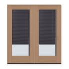 Double Raise & Lower Blinds Flush Glazed Fiberglass Entry Door System - Full Lite, Tan Woodgrain, Slate Enclosed Blinds