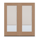Double Raise & Lower Blinds Flush Glazed Fiberglass Entry Door System - Full Lite, Tan Woodgrain, White Enclosed Blinds