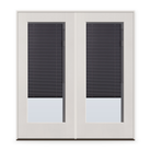 Double Raise & Lower Blinds Flush Glazed Fiberglass Entry Door System - Full Lite, White Satin Smooth, Slate Enclosed Blinds