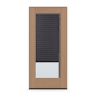 Prehung Raise & Lower Blinds Flush Glazed Fiberglass Entry Door System - Full Lite, Tan Woodgrain, Slate Enclosed Blinds