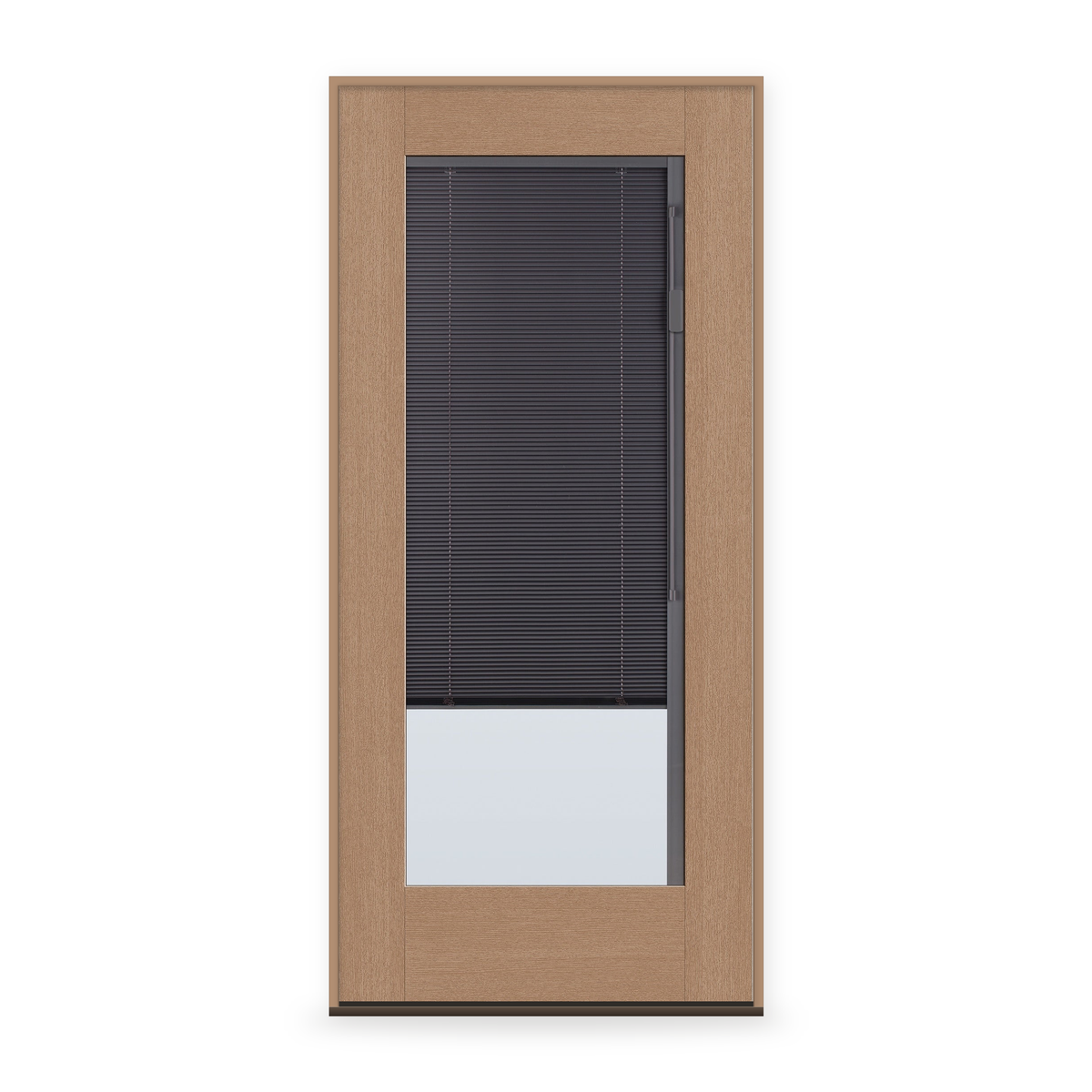 Prehung Raise & Lower Blinds Flush Glazed Fiberglass Entry Door System - Full Lite, Tan Woodgrain, Slate Enclosed Blinds