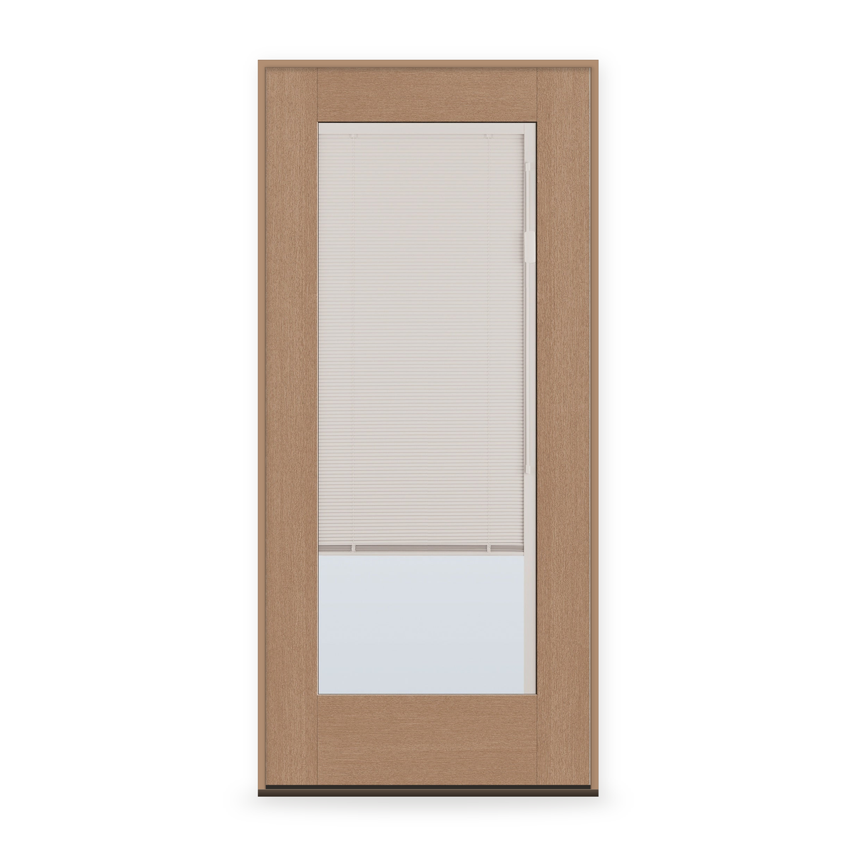 Prehung Raise & Lower Blinds Flush Glazed Fiberglass Entry Door System - Full Lite, Tan Woodgrain, White Enclosed Blinds