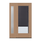 Raise & Lower Blinds Flush Glazed Fiberglass Entry Door System with Sidelite - Full Lite, Tan Woodgrain, Slate Enclosed Blinds