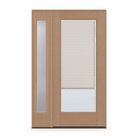 Raise & Lower Blinds Flush Glazed Fiberglass Entry Door System with Sidelite - Full Lite, Tan Woodgrain, White Enclosed Blinds