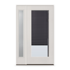 Raise & Lower Blinds Flush Glazed Fiberglass Entry Door System with Sidelite - Full Lite, White Satin Smooth, Slate Enclosed Blinds