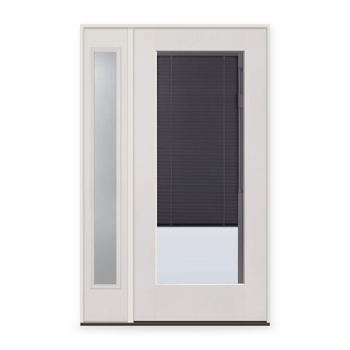 Raise & Lower Blinds Flush Glazed Fiberglass Entry Door System with Sidelite - Full Lite, White Satin Smooth, Slate Enclosed Blinds