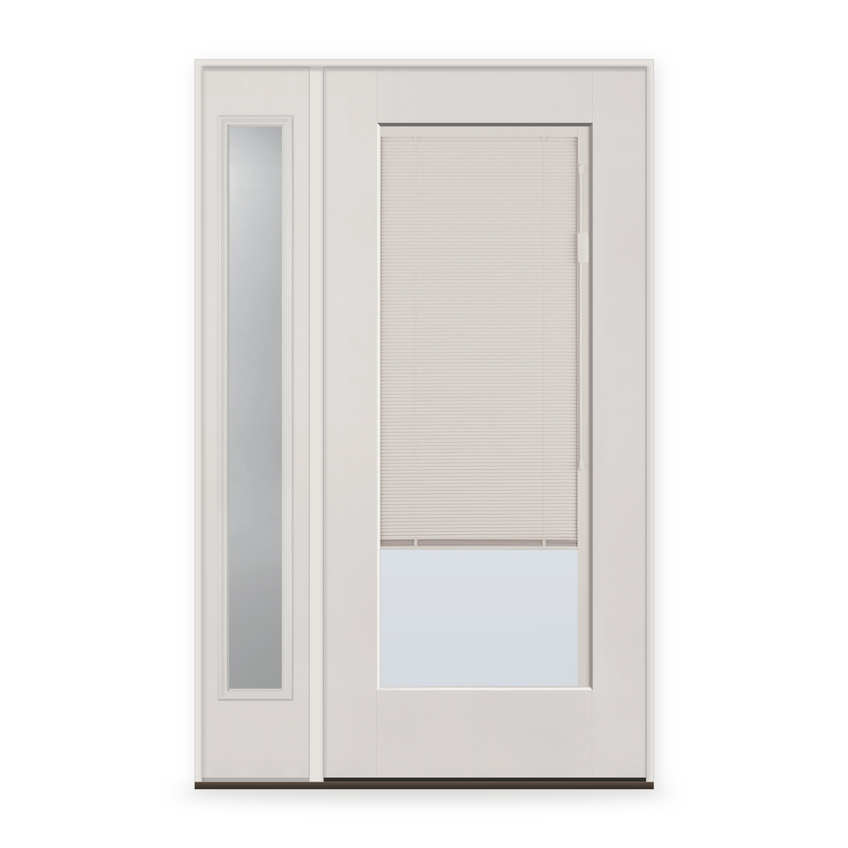 Raise & Lower Blinds Flush Glazed Fiberglass Entry Door System with Sidelite - Full Lite, White Satin Smooth, White Enclosed Blinds